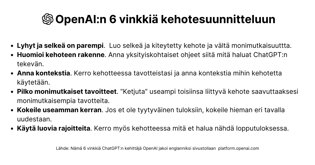 Kehotesuunnittelu (eli Prompt Engineering) ChatGPT:ssä - miten luoda tehokas tekstikehote